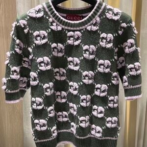 New 2025 Gucci GG logo monogram wool bouclé jacquard top in Forest Green Small